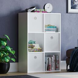 Vida Designs Durham Cube Bookcase Storage Organiser Living Room Bookshelf Home Office Furniture (6 Cube & 3 White Baskets, White)