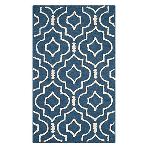 Safavieh Modern Indoor Hand Tufted Rectangle Area Rug, Cambridge Collection, CAM141, in Navy Blue / Ivory, 91 X 152 cm for Living Room, Bedroom or Any Indoor Space