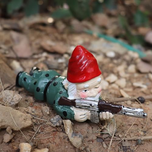 Tirifer Garden Gnome with Gun, Gnome Soldiers Military Army Tactical Gnome Statue Garden Gnome Gun for Indoor Outdoor, Patio, Yard, Lawn Ornaments, Home D??cor