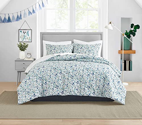 Poppy & Fritz - Olivia Collection - Duvet Cover Set - 100% Cotton, Soft & Breathable, Reversible Bedding with Zipper Closure, Includes Matching Shams, King, Blue