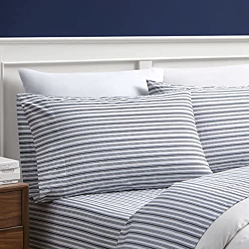 Nautica - Twin XL Sheets, Cotton Percale Bedding Set, Casual Home Decor, Dorm Room Essentials (Coleridge Stripe Charcoal, Twin XL)