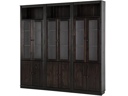 Anita Wall Unit 8 with 3 Bookcases, 6 Wooden Doors and 6 Glass Doors in Havana Lacquer, 222 x 34 x 223 cm (W x D x H)