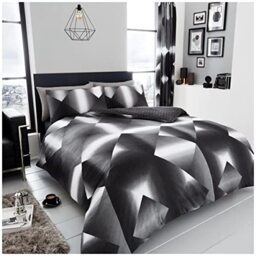GC GAVENO CAVAILIA Easy Care Triangle Duvet Cover Super King, Poly Cotton 3D Bedding and Linen, Breathable Bed Covers, Black