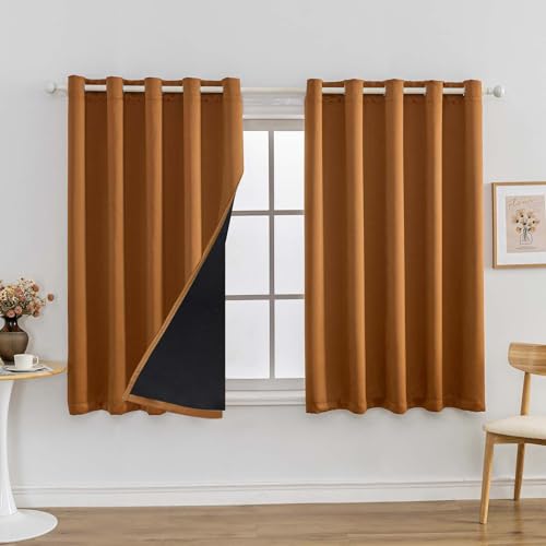 Anytime 100% Blackout Curtain Set, Thermal Insulated & Energy Efficiency Window Draperies for Guest Room, Full Shading Panels for Shift Worker and Light Sleepers???Orange, 2 Panels, 70W x 63L???
