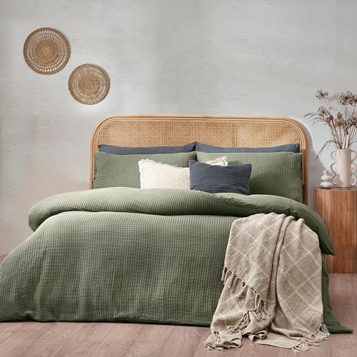 Furn. Yard Chunky Waffle Cotton Duvet Cover Set – Textured Waffle Weave OEKO-TEX Certified (Eucalyptus – King)