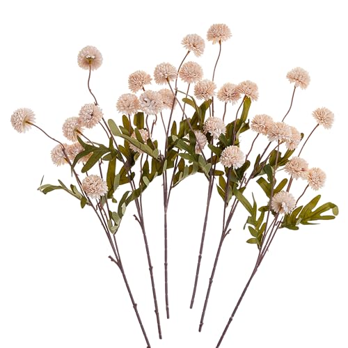 SITUMEIZI Beige Mum Artificial Flowers Beige Faux Silk Mums Mini Chrysanthemum Flowers with Floral Stems 6Pcs for Wedding Centerpieces Decor