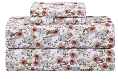 "Feather & Stitch Softest 100% Cotton Sheets, King Size Sheet Sets, 4 PC Set, 300 Thread Count Percale Weave Bedding, 16"" Deep Pocket, Cooling Sheets, Breathable Bed Set (Florence)"