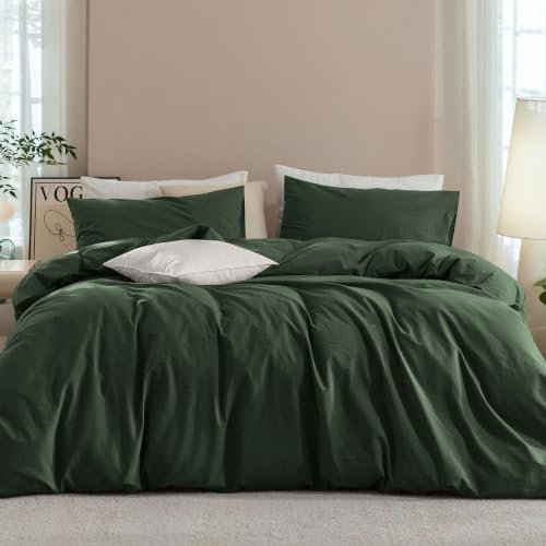 JIYUAN Oversized Queen Washed Cotton Duvet Cover Set Relaxed Linen Feel - Includes 2 Pillowcases, Hidden Zipper & 8 Corner Ties. Naturally Soft, Breathable & Lightweight. Machine Washable.