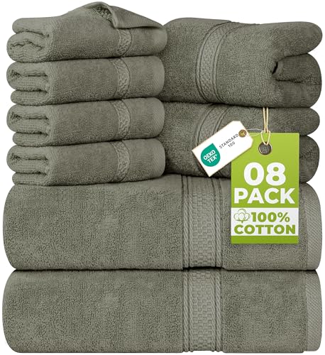 Utopia Towels 8 Piece Towel Set - 2 Bath Towels, 2 Hand Towels and 4 Washcloths Cotton Hotel Quality Super Soft and Highly Absorbent (Dusty Olive)