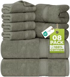 Utopia Towels 8 Piece Towel Set - 2 Bath Towels, 2 Hand Towels and 4 Washcloths Cotton Hotel Quality Super Soft and Highly Absorbent (Dusty Olive)