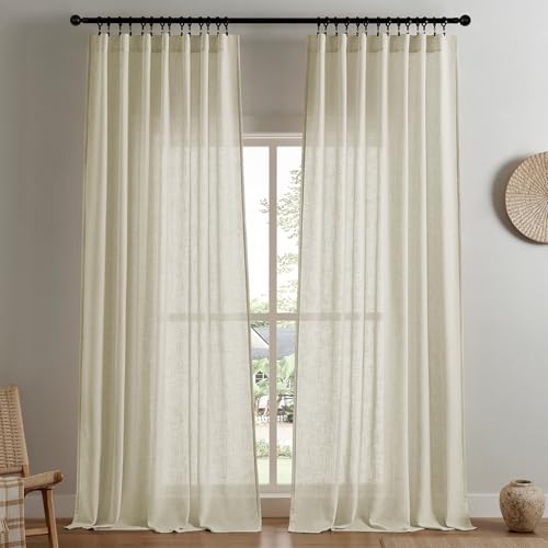 Joydeco Linen Curtains for Bedroom Room,Semi-Sheer Curtains 108 Inches Long,Living Room Curtains 2 Panel Sets,Cream Curtains Pinch Pleated Curtains & Drapes(W52 x L108 Inch, Linen)