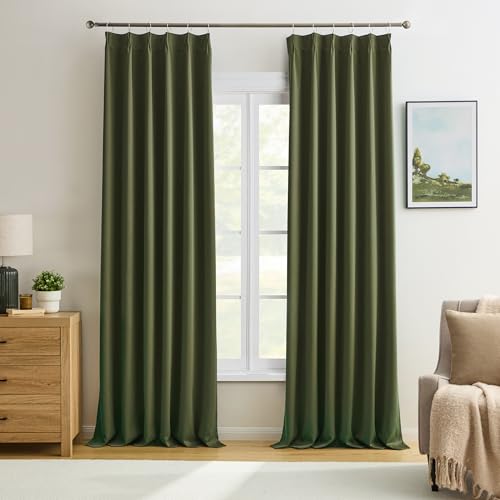 KEQIAOSUOCAI Olive Pinch Pleated Curtains Blackout 40x96 2 Panels