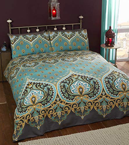 Rapport Home Asha Green Mandala Duvet Cover Set - Single Polycotton Bedding with Matching Pillowcase & Popper Closure - Easy Care British Design