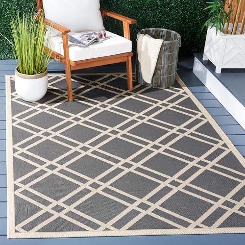 Safavieh Trellis Indoor/Outdoor Woven Rectangle Area Rug, Courtyard Collection, CY6923, in Anthracite / Beige, 160 X 231 cm for Garden, Patio or Any Outdoor Space