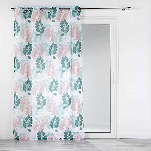Douceur d'Intérieur, Belline Net Curtain with Eyelets 140 x 280 cm White/Emerald Sandblasted Printed Voile