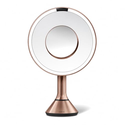 simplehuman Sensor Mirror One w/ 10x Detail Mirror, Rose Gold - Tru-Lux?? Full-Spectrum LED Light, 5x Magnification, Dual Light Settings, Adjustable Brightness