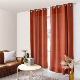 ED ENJOY HOME Terracotta Curtain 140 x 240 cm, Metal Eyelets Microfibre Fabric, Cotton Voile Look for Bedroom and Living Room