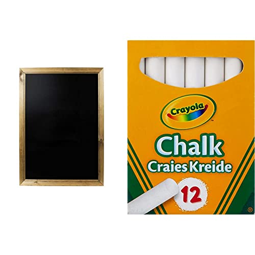 Chalkboards UK WC311, Large Framed Blackboard (83 x 63cm), Wood, Black, A1 (83 x 63 x 1.5cm) & Crayola Anti-Dust White Chalk (Pack of 12) - Smooth Texture Makes Writing & Drawing on Blackboards Easy!