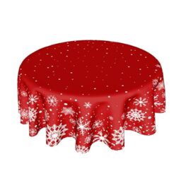 Christmas Round Tablecloth 60 Inch, Merry Christmas Snowflake Round Table Cloth Outdoor Waterproof Christmas Tablecloths Red Xmas Cover Holiday Tabletop Decoration for Kitchen Home Party Dining