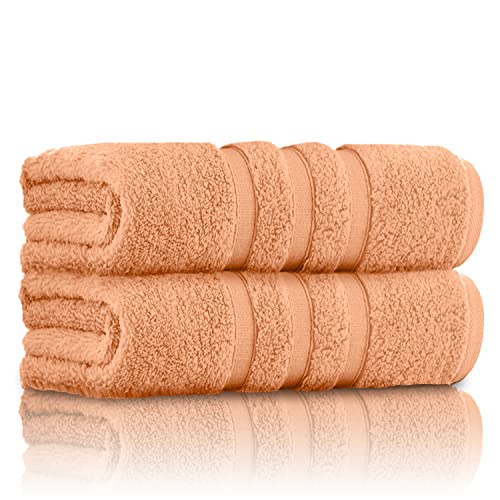 GC GAVENO CAVAILIA Luxury Quality Zero Twist Bath Towels, Stripe Textured 100% Cotton 2 Pack Bath Sheets, Peach, 70x120 Cm