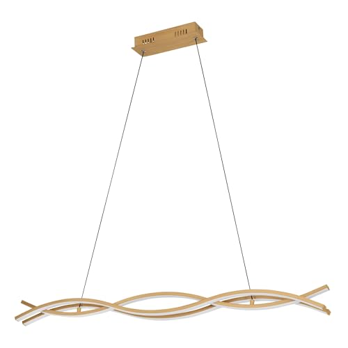 Eglo LED Pendant Lamp Lasana 4, Wavy Light Fixture Above Dining Table, Lighting Made of Metal with Wood Effect, Warm White