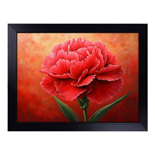 Lap Tray with Bean Bag Cushion, Carnation Flower - Handmade in the UK, Raised Wooden Edge, Padded Cushion, Heat-Resistant Wipe-Clean Surface, for Meals, Laptops and Crafts