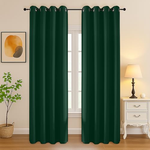 Simplebrand Ever Green Curtains for Bedroom Living Room 90 Inches Long 2 Panels Set, Room Darkening Thermal Insulated Curtains & Drapes, Solid Grommet Noise Reducing Window Treatment, W50 x L90 Inch