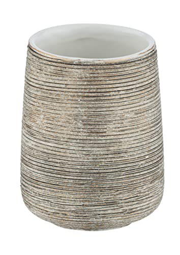 WENKO Fedio Toothbrush Cup Toothbrush Holder for Toothbrush and Toothpaste Made of Elegant Ceramic with Distinctive Relief Look in Gold, Hand-Painted, Diameter 8 x 11 cm