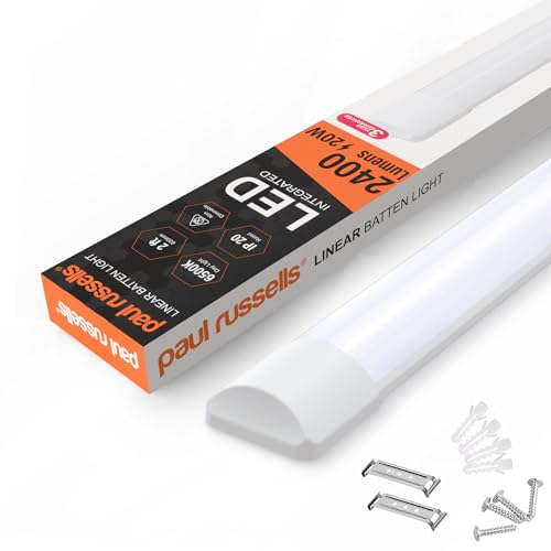 paul russells 2ft LED Batten Light, Ceiling Fitting Tube Light, 6500K Daylight, 20W, 2400 Lumens, Light for Office, Bathroom, Kitchen, Garage, Warehouse Fluorescent Lighting Replacement, 1 Pack