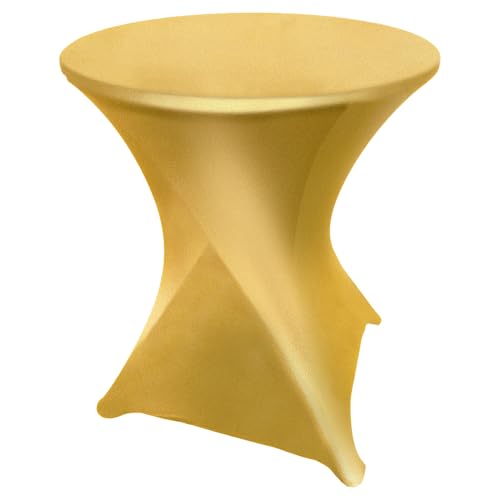 Goldstream Point Metallic Gold 24 Inch Round x 30 Inch Tall Spandex Cocktail Tablecloth Folding Cover Stretch