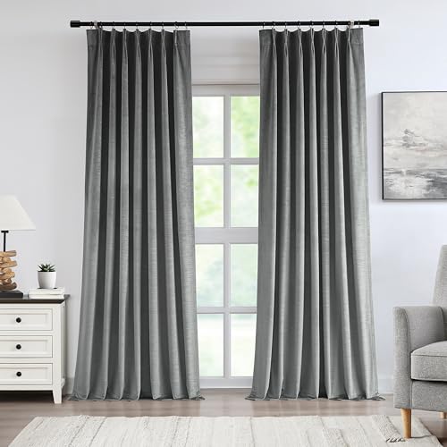 "Vision Home Dark Grey Velvet Pinch Pleated Blackout Curtains 95% Room Darkening Window Curtains 95 inch for Living Room Bedroom Thermal Insulated Back Tab Velvet Drapes Pin Hooks 40"" Wx95 Lx2,Gray"