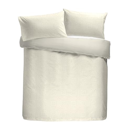 Laurence Llewelyn-Bowen Duvet Cover Set, 100% Recycled Polyester, King Size 230x220cm, Cream, Geometric Jacquard Pattern with Plain Reverse, 2 Pillowcases