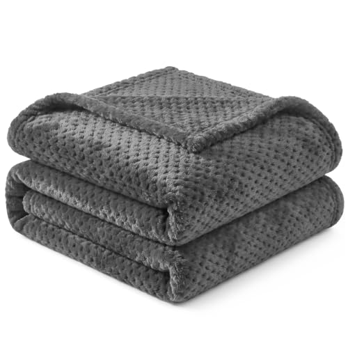 PAVILIA Dark Gray Throw Blanket for Couch, Twin Bed, Soft Fleece Throws for Sofa Chair, Fuzzy Waffle Textured Blanket, Cozy Warm Lightweight All Season Blanket Throw, 60x80