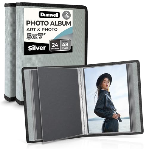Dunwell Small Photo Album 5x7 (2-Pack), Mounting Paper, 5 x 7 Art Portfolio Binder, 24 Sleeves Display 48 Pages, Acid-Free Poly Professional Picture Book for 5x7 Artwork, Postcards