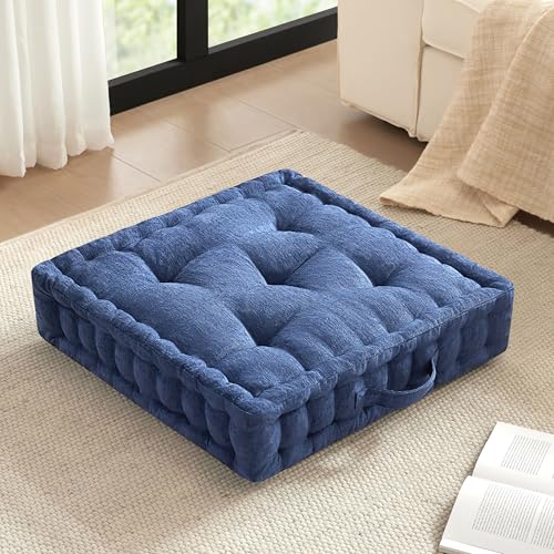"Intelligent Design Azza Large Cushion/Pouf, 24"" W x 24"" L x 5"" H, Square Navy with Handle"