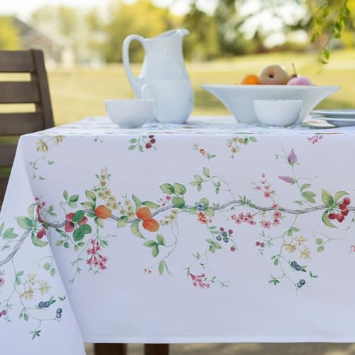 "Benson Mills Spillproof Spring/Summer Durable Heavyweight Fabric Indoor Outdoor Tablecloth, Washable Table Cloth for Rectangle Tables, Patio Table Covers (60"" x 84"" Rectangular, Flowering Orchard)"