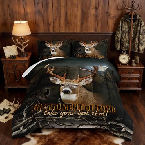 HOSIMA Deer Comforter Forest Hunting Bedding Sets for Teen Boys Mens Bedroom Essentials RV Inside Decor,Western Bedding Wildlife Animal King Size Comforter Set with 2 Pillowcases.