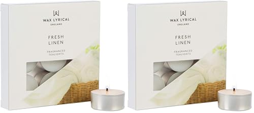 WAX LYRICAL Scented Tealight Candles, Box of 9, Fresh Linen, Silver (Pack of 2)