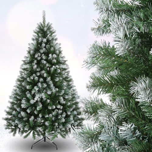 Himimi Snow Dusted Christmas Tree 6ft, Frosted Artificial Xmas Tree with 1000 PVC Snow Accents Tips, Realistic Green Fir Branches, Christmas Decorations for Home Office Party Holiday Winter Decor