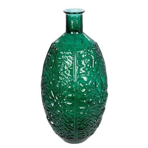 GILDE Floor Vase Jungle – Glass – Leaf Motif – Round – Glossy – Green – Height 59 cm x Diameter 29 cm – Waterproof Flower Vase