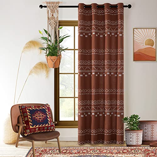 Rust Fall Curtains 84 Inch Length for Living Room,Semi Sheer/Blackout,Mudcloth Mid Century/Autumn Bohemian Decor/African Hippie/Boho Window Curtains for Bedroom,84 Long,Copper Burnt Orange/Terracotta