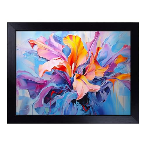 Lap Tray with Bean Bag Cushion, Orchid Flower Abstract - Handmade in the UK, Raised Wooden Edge, Padded Cushion, Heat-Resistant Wipe-Clean Surface, for Meals, Laptops and Crafts