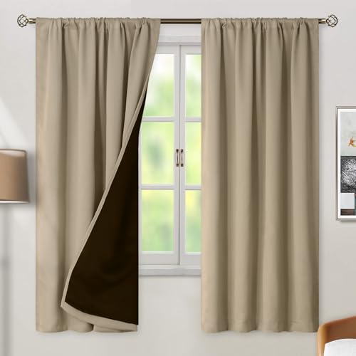 BGment 100% Blackout Curtains for Bedroom 72 Inch Length 2 Panels, Thermal Insulated Room Darkening Curtains Rod Pocket Soundproof Bedroom Living Room Window Curtains, Sand, Each 42 Inch Wide