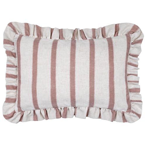 furn. Wylder Connie Polyester Filled Cushion – Striped Ruffle Linen Textured Decorative Pillow (Clay Pink – 35x50cm)