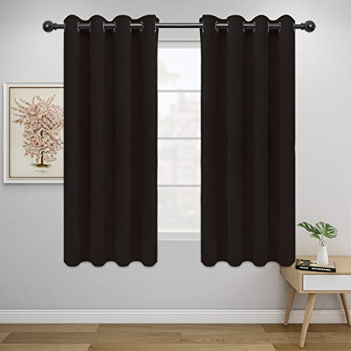 Easy-Going Blackout Curtains for Bedroom, Solid Thermal Insulated Grommet and Noise Reduction Window Drapes, Room Darkening Curtains for Living Room, 2 Panels (52x46 in,Dark Brown)