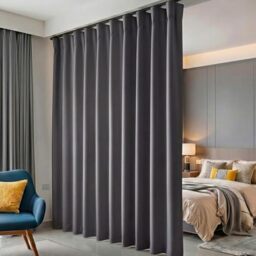 Hoeflife Room Divider Curtains Blackout Ceiling Track Curtain with Hook Wall Mount Sliding Door Curtains Ceiling Mount Extra Wide Curtain Wall Divider for Room Separation (Grey, W100 x H84 Inch)