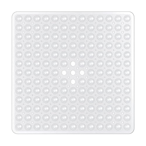 ASelected Shower Mat,53X53 Cm Square Shower Mat,Non Slip Square Bath Mat With Anti-Slip Suction Cup and Drain Holes (Clear)