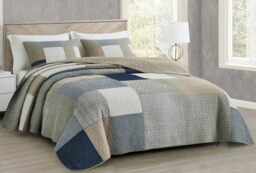 Chezmoi Collection Addy 2-Piece Navy Blue White Gray Taupe Plaid Patchwork Quilt Set - Pre-Washed Cotton Coverlet - Lightweight Reversible Bedspread, Twin Size