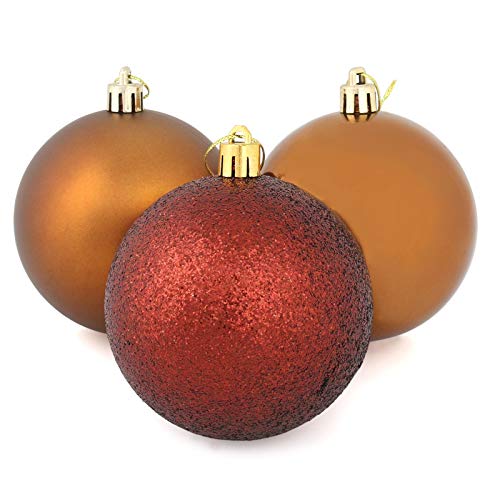 Mr Crimbo Set Of 9 Medium Round Christmas Tree Baubles Shiny Mirrored Matt Glittery, Coffee 8cm