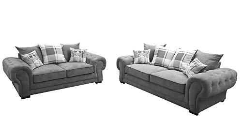 Verona 3+2 seater Fabric Grey Brown Cream Designer Scatter Cushions Living Room Furniture (Grey)